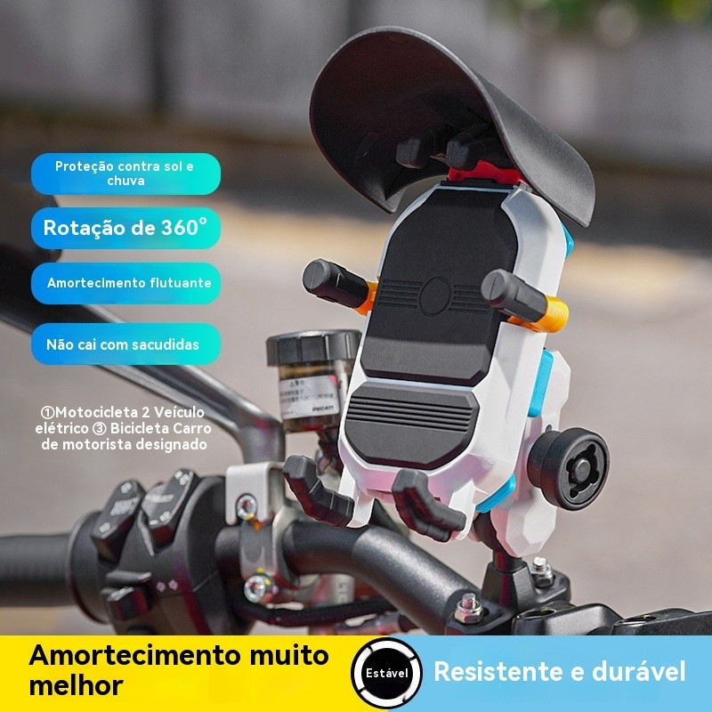 Suporte de celular antichoque para motocicleta, suporte de navegação com proteção solar para scooter elétrico e biciclet