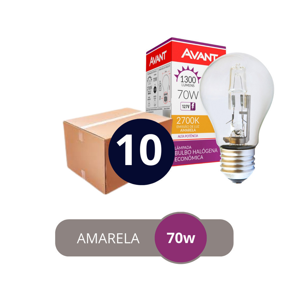 Kit 10 Lampada Bulbo Halogena 70W 2700k Amarela 127V