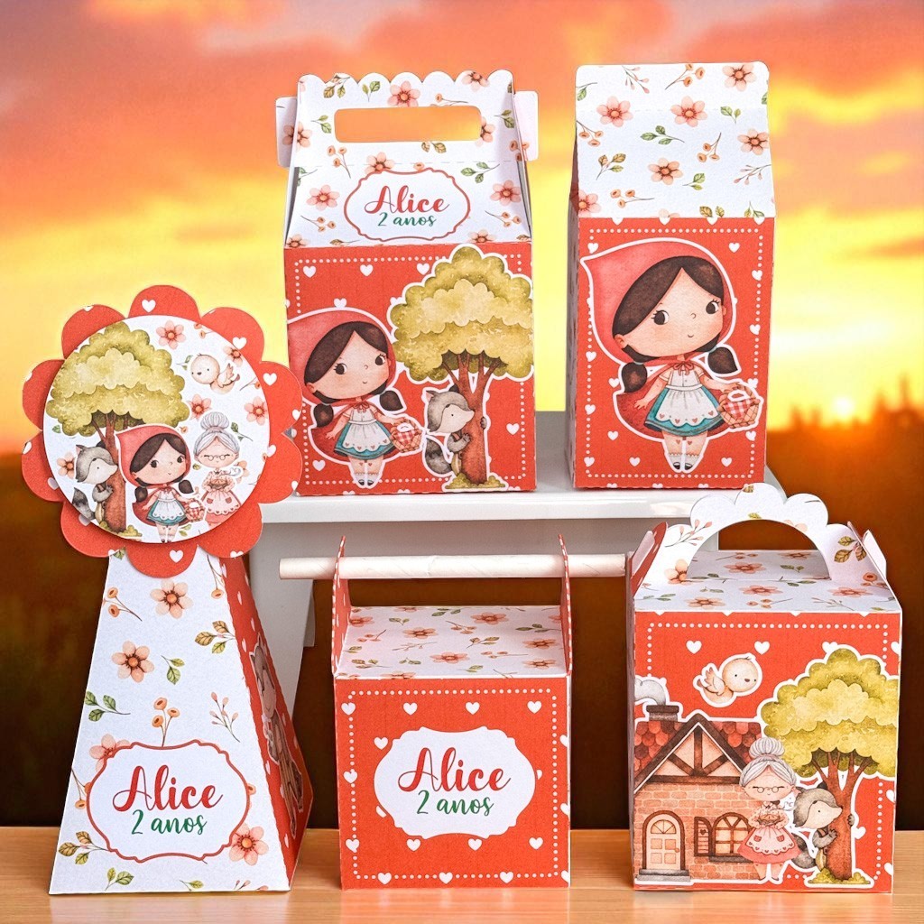 KIT FESTA CHAPEUZINHO VERMELHO PRONTA ENTREGA pegue e Monte Lembrancinhas - Aniversário - Caixinha Personalizadas ,FESTA