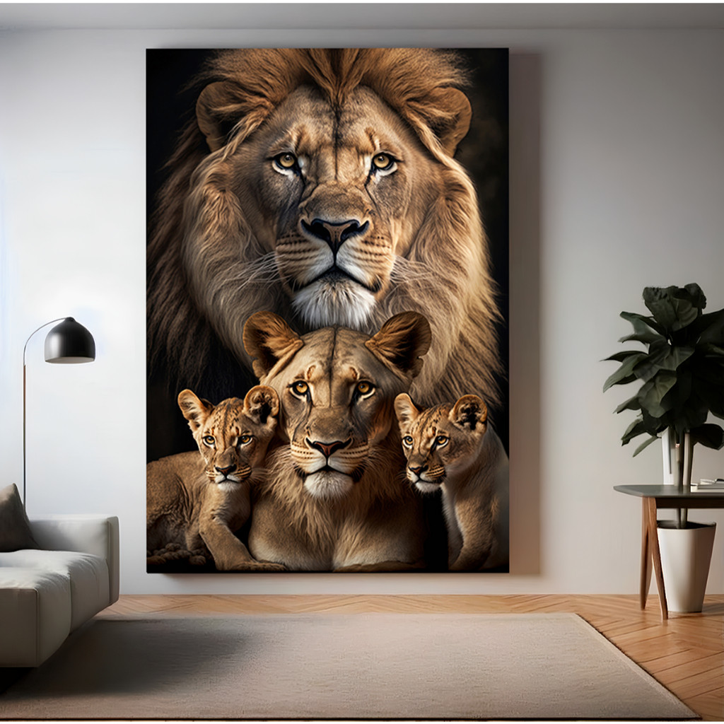 Quadro Decorativo Leão Leoa E Seus Filhotes Leão Família Leoa Família Para Sala Quarto Cozinha Hall