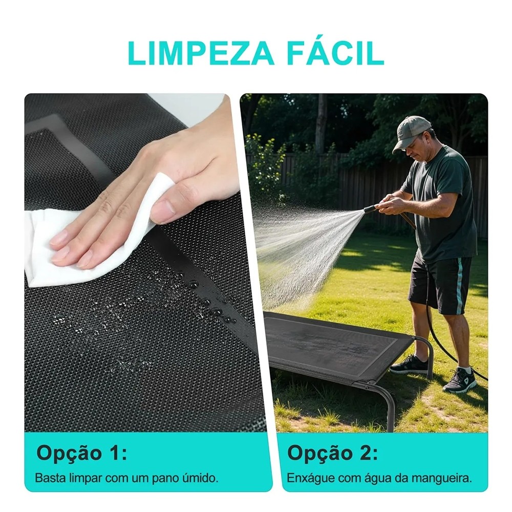 Back Field Cama Suspensa Para Pet Cao Gato Estrutura de Aço Resistente, Tecido Respirável Cor Preto Lavável