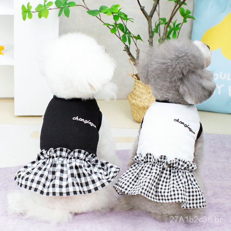Roupa para animais de estimação, vestido bordado preto e branco, roupas quentes para cães Teddy, nova vestimenta para cã