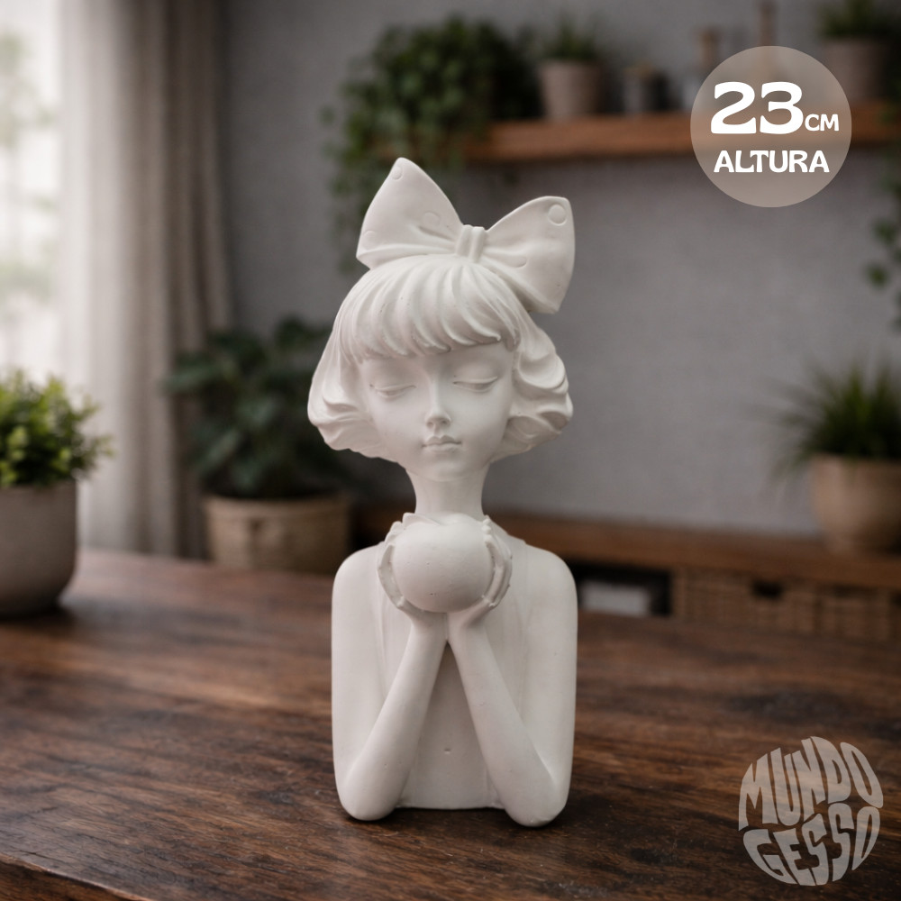 Imagem Menina Boneca Lilly com Maçã - 23x07x08cm em Gesso para Pintar Grande