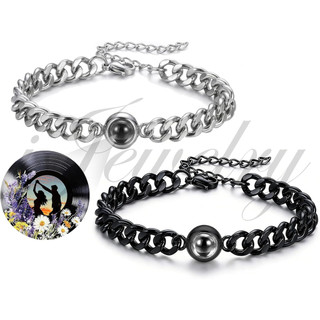 Pulseira de Projeção com Corrente Cubana para Homens e Mulheres, Foto Personalizável, Presente Customizado