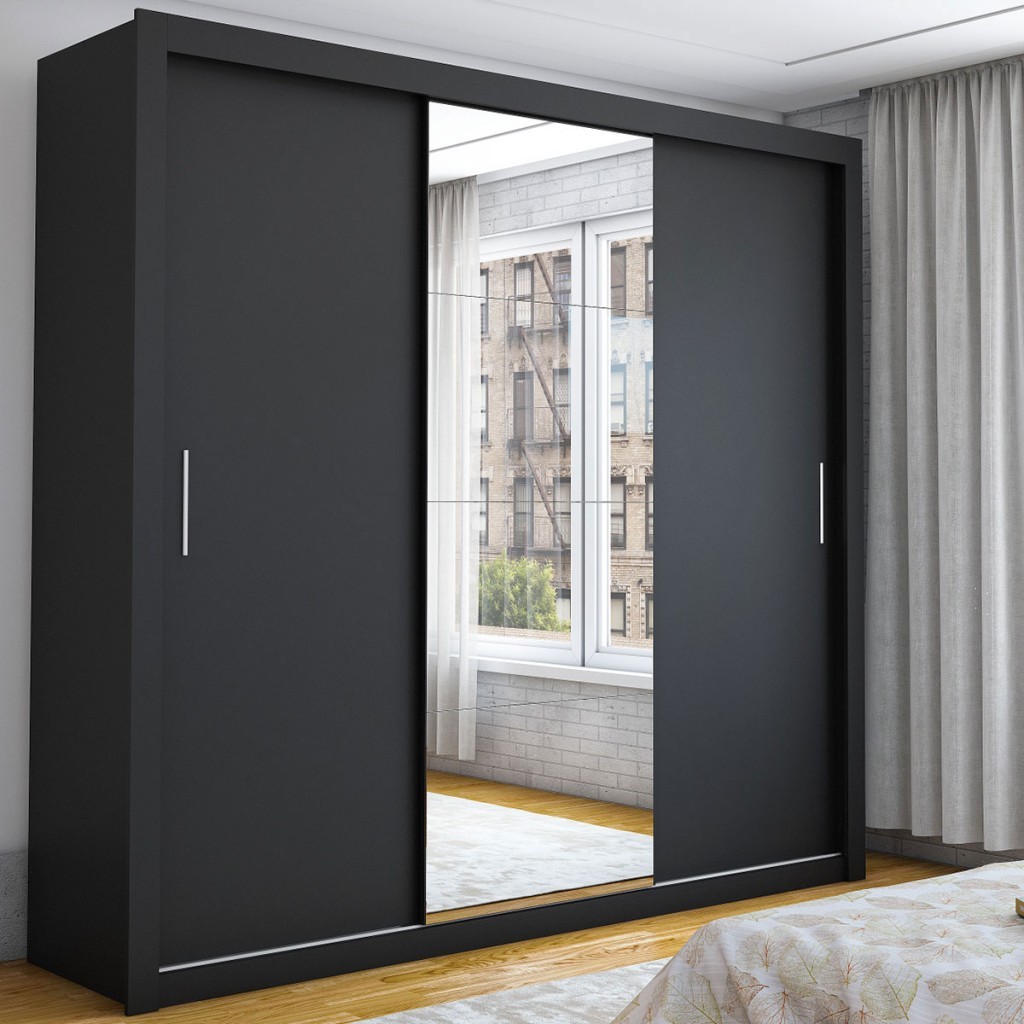 Guarda-Roupa Casal Bello 3 Portas de Correr com Espelho 4 Gavetas - Pnr Móveis
