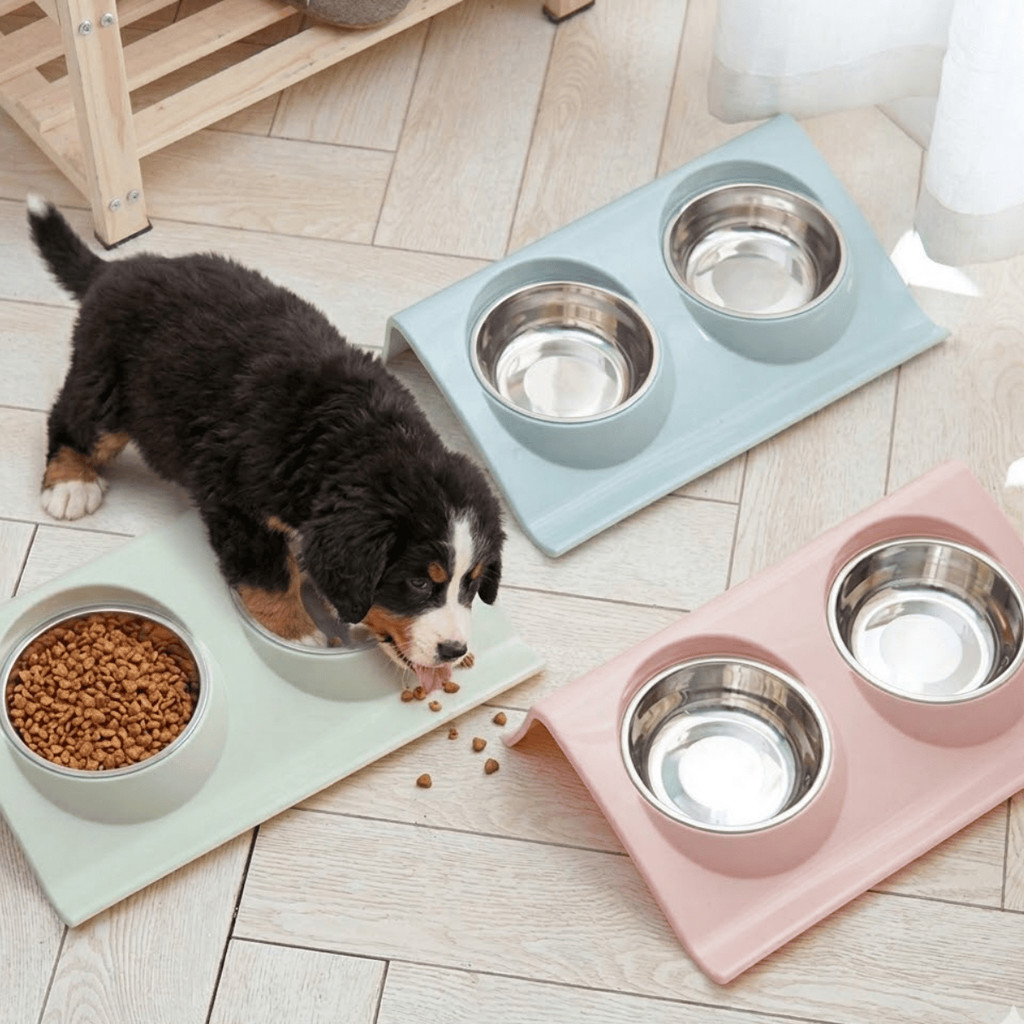 Comedouro e Bebedouro Pote Ração Duplo para Gatos Cachorros Pets Tigela Inox