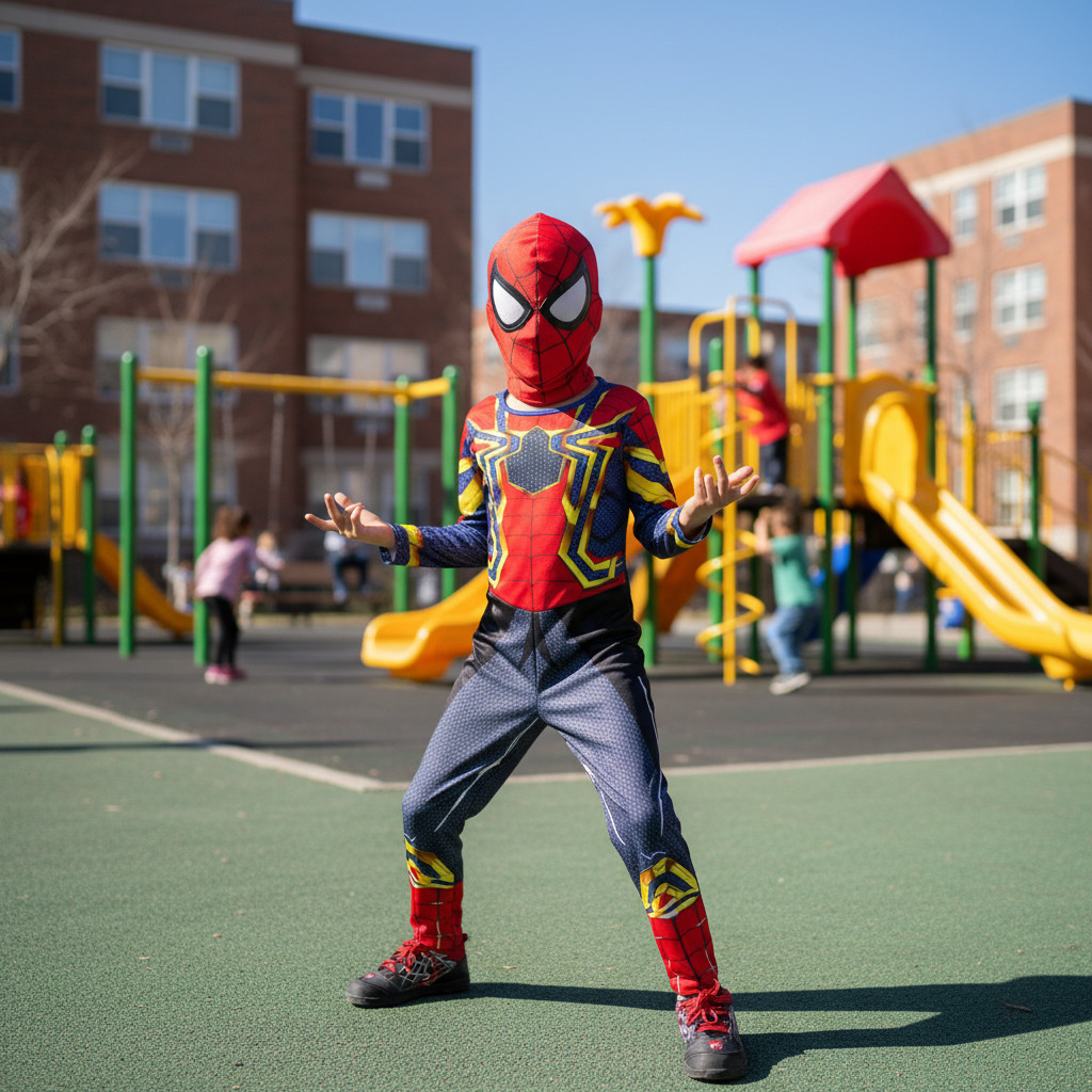 Fantasia Homem Aranha DOURADO Infantil  Completa Com Mascara DE PANO IDENTICA