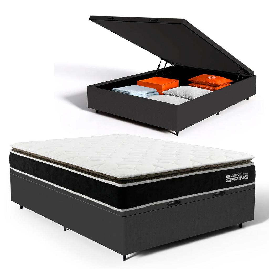 Cama Box Baú com Colchão de Molas Ensacadas Pillow Top Black Spring Topazio Casal 138cm · foto 2