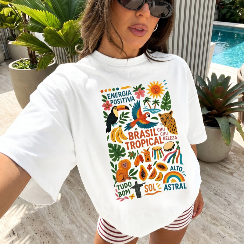 Blusa Camiseta Tshirt 100% Algodão Estampada Gringa Tendência Verão Moda Feminina Casual Premium Unissex