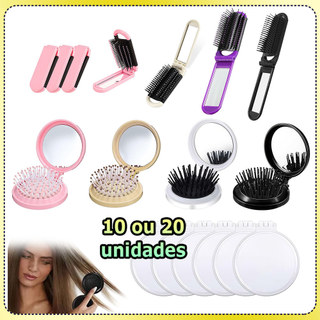 Kit 10/20 Pente redondo/quadrado com espelho pente de bolso pente dobrável compacto pente de viagem presente para festas