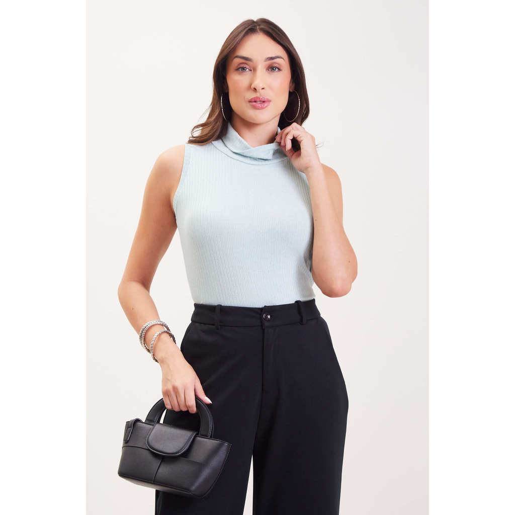 Regata Feminina Gola Alta Dobrada Marialícia Turquesa em Oferta na Shopee