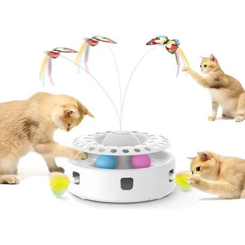 Automático 3 em 1 Brinquedo Interativo Para Gato Torre Com Bolinhas Newpet Disco Corre Bolinhas com borboleta