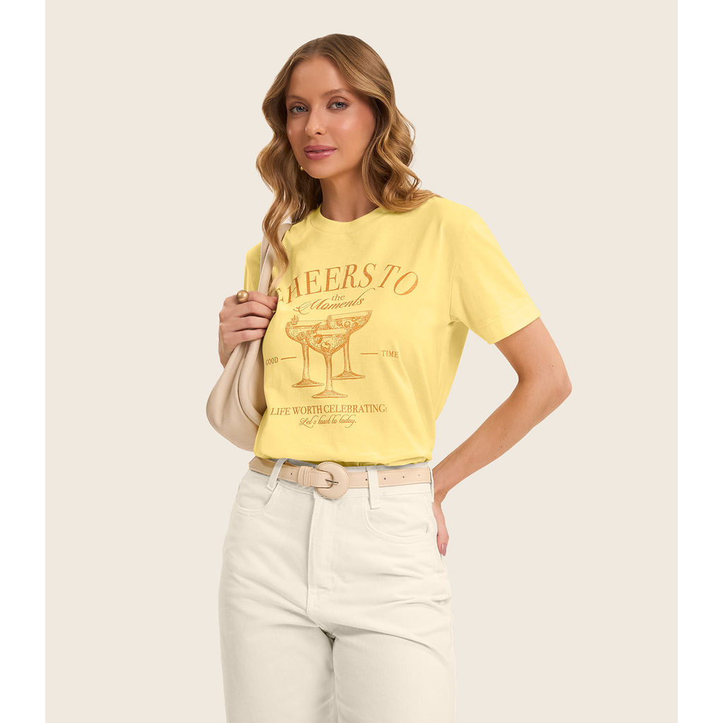 T- shirt Feminino em Meia Malha Rovitex Amarelo em Oferta na Shopee