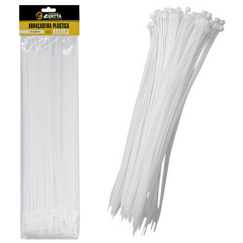 1 Pacote 50 Abraçadeira Lacre Nylon Enforca Gato Cinta Plástica 4,8x400mm Fita Hellerman 40cm Branco