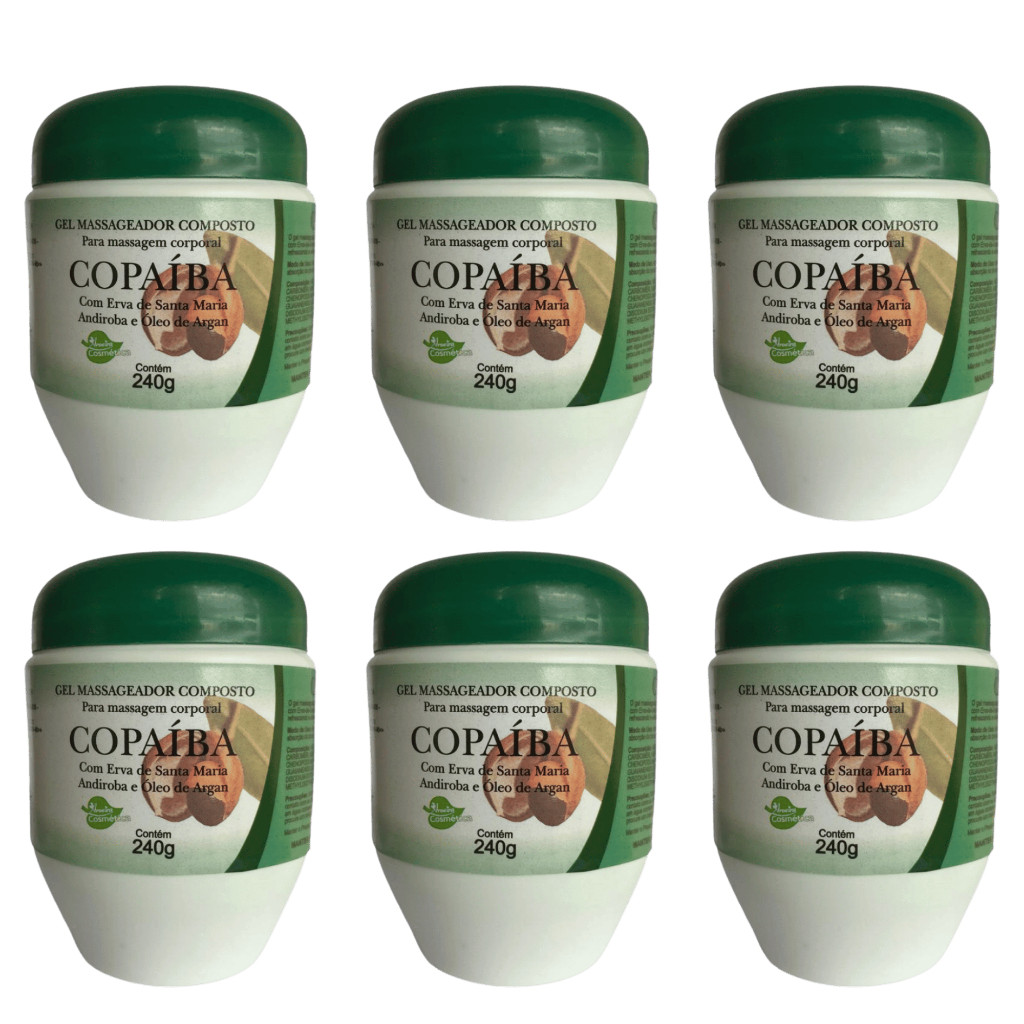 Kit 6 Gel Massageador Copaíba Andiroba Óleo de Argan 240g - Relaxamento e Hidratação - Aroeira