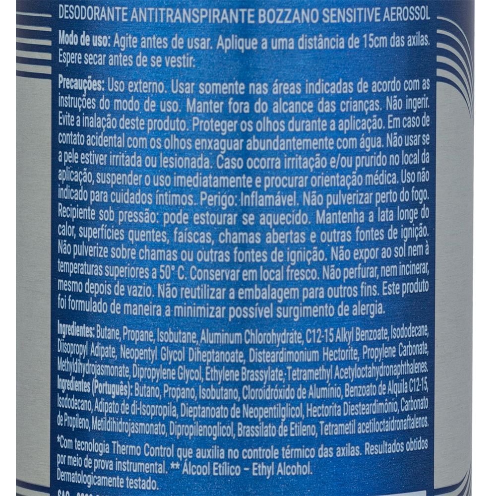 Detalhes do Desodorante Aerossol Bozzano Sensitive Sem Perfume 150ml