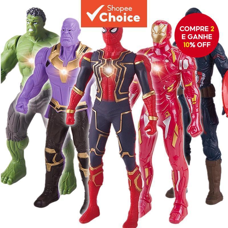 Luz LED Vingadores Figuras de PVC Brilhantes Homem-Aranha Hulk Bonecos para Presente de Aniversário Menino