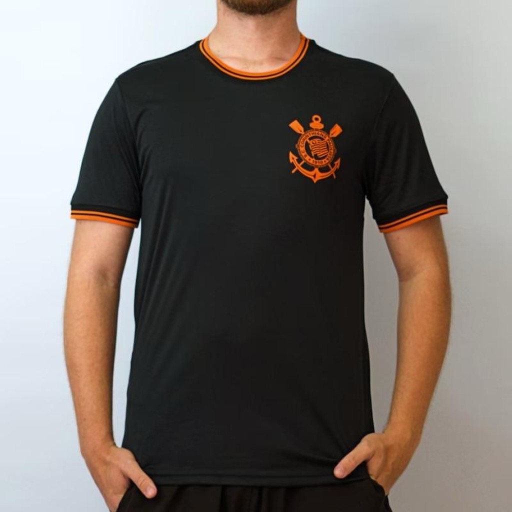 Camisa Corinthians Preta e Laranja Novo Uniforme Oficial  Futebol Time  Campeão Copa do Brasil Timão
