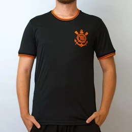 Camisa Corinthians Preta e Laranja Novo Uniforme Oficial Futebol Time Campeão Copa do Brasil Timão