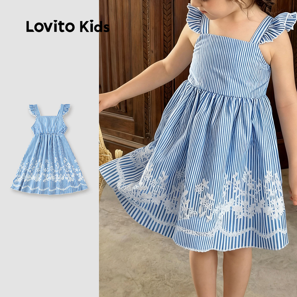 Lovito Kids Vestido Fofinho com Babados Primavera/verão Azul para Menina L162LD197