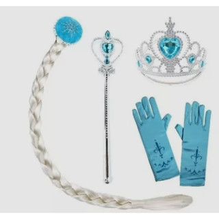 Kit Frozen Elsa Com Varinha, Coroa, Luva e Trança em Oferta na Shopee