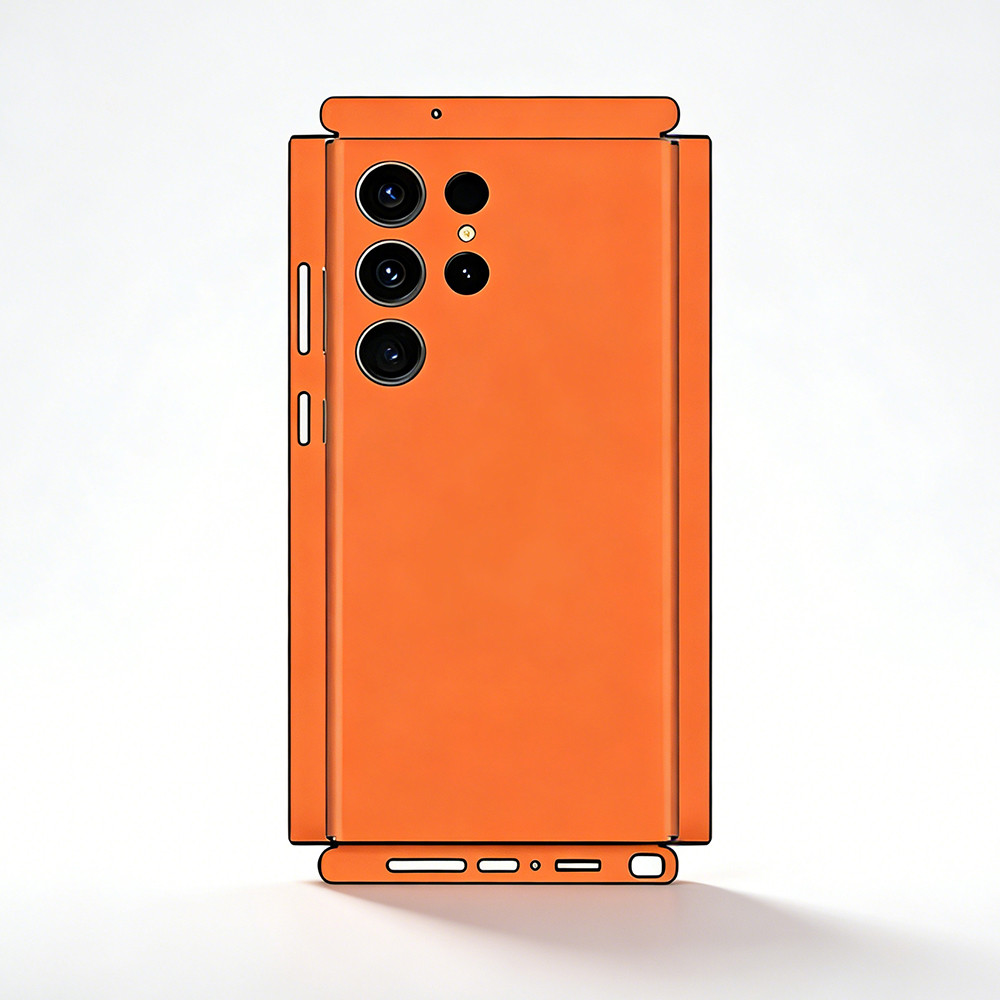 Pele Decalque Laranja IP17PM Para Samsung Galaxy S25 S26 S24 S23 S22 Ultra A54 A55 A56 A52 A52s A17 5G Protetor Traseiro
