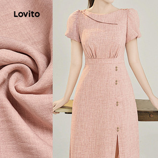 Lovito Vestido Elegante Assimétrico com Botões Primavera/verão Vestido Rosa para Mulheres L142LD565 em Oferta na Shopee