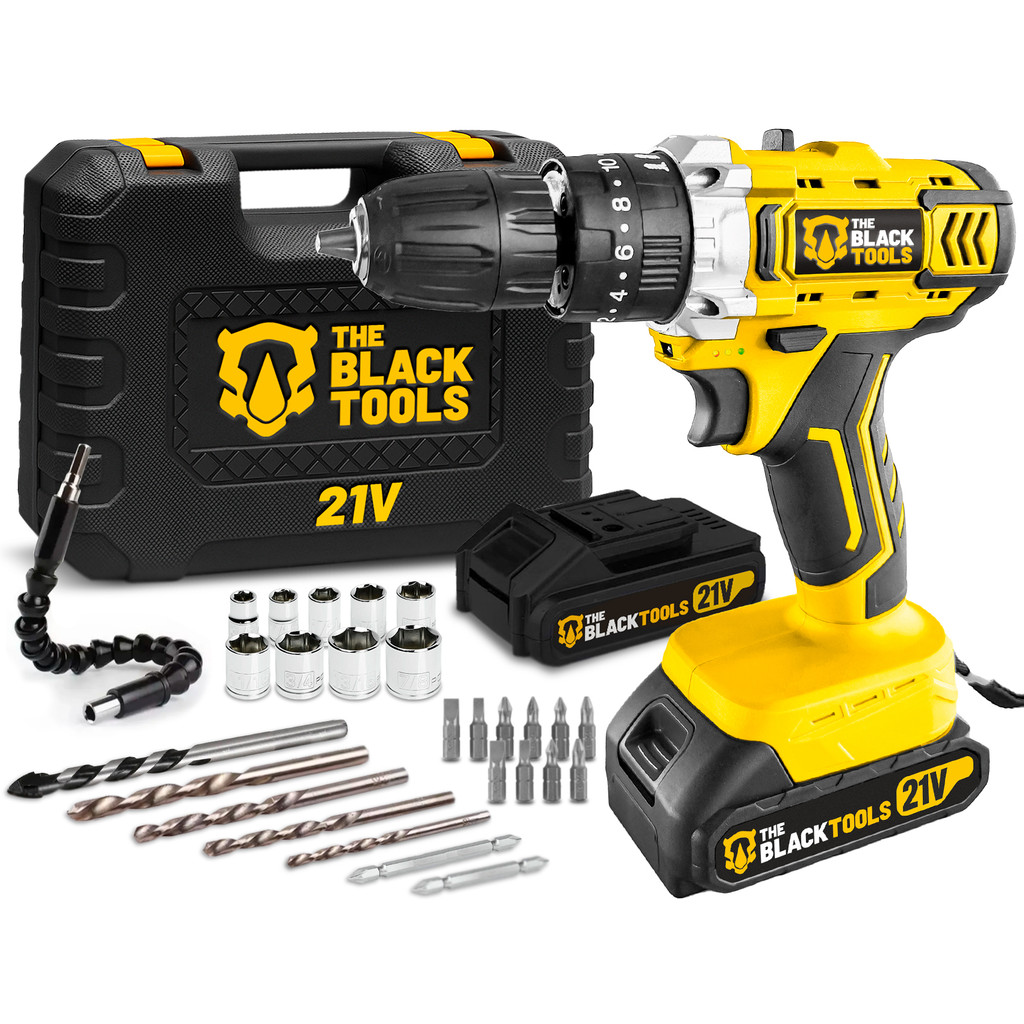 Furadeira E Parafusadeira Impacto 2 Baterias 2000mah 21v 3/8 Tb-21pkx C/ Acessórios The Black Tools em Oferta na Shopee