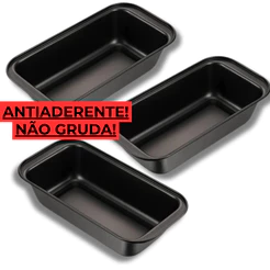 KIT 3 Forma De Pão E Bolo Antiaderente Retangular Aço Carbono Bolo Inglês Forno e Airfryer