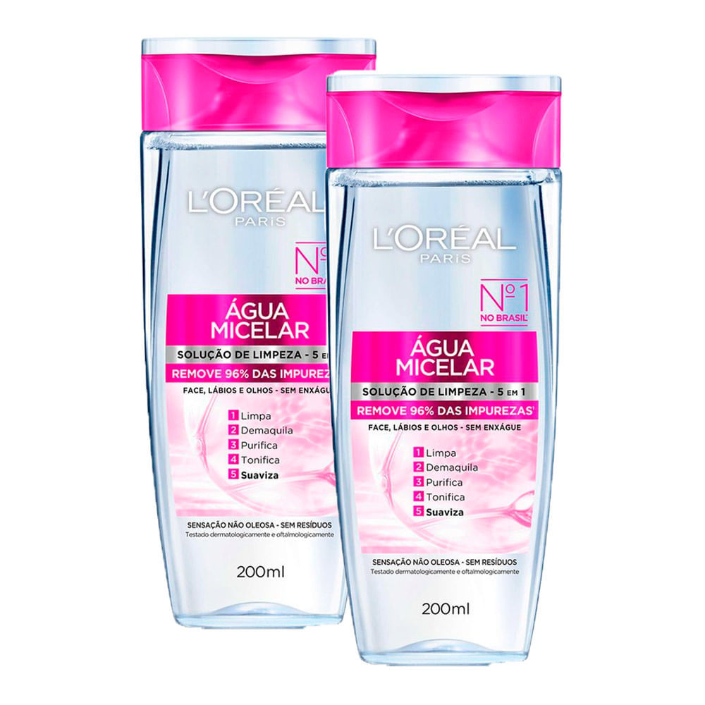 Kit 2 Água Micelar L'oréal Solução de Limpeza 5 em 1 200ml em Oferta na Shopee