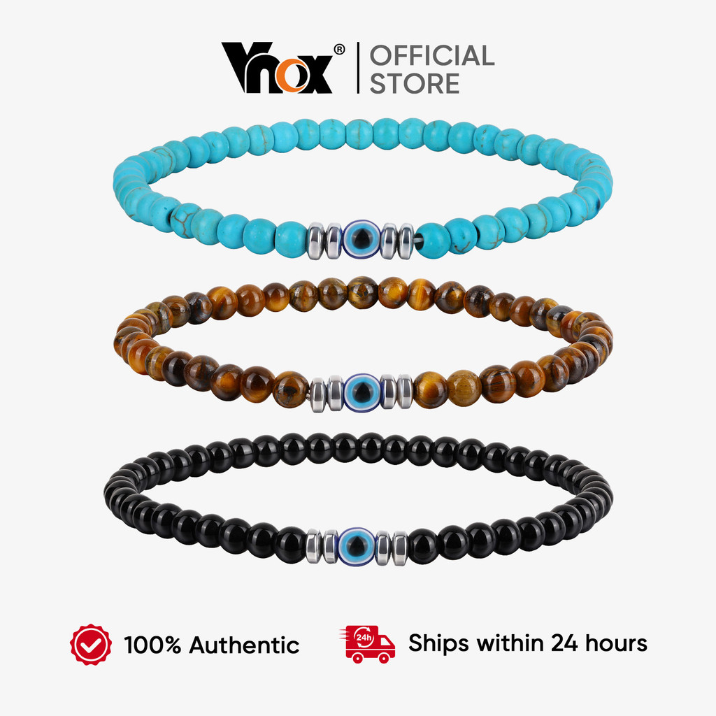 Pulseira Vnox Evil Eye 6 Mm Com Contas Para Mulheres , Homens , Aniversário , Presente De Natal em Oferta na Shopee