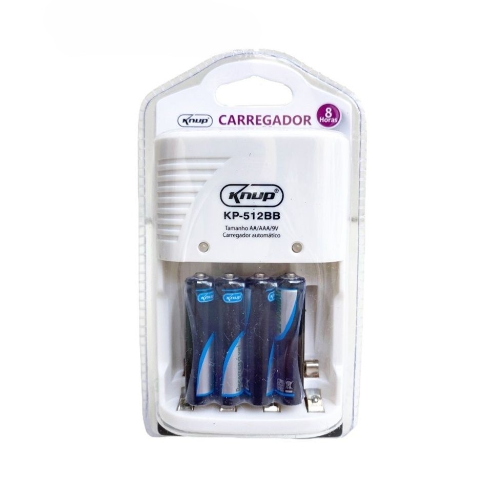 Kit Carregador De Pilha Recarregável Alta Eficiência com 4 Pilhas AAA Inclusas Compatível AA,AAA,9V em Oferta na Shopee