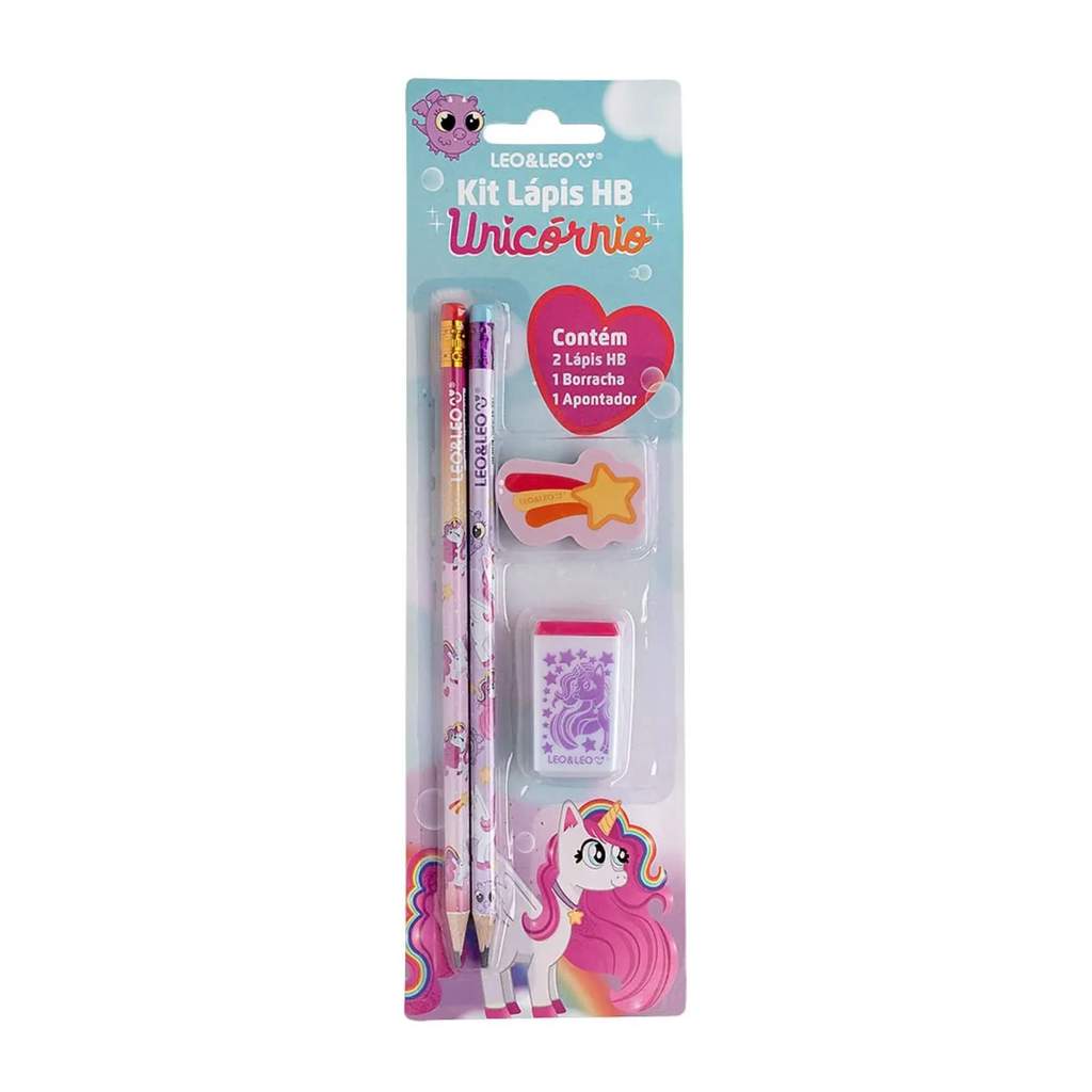 Kit Lápis Hb Unicórnio - 2 Lapis/Apontador/Borracha Leo&Leo Leonora - 10544