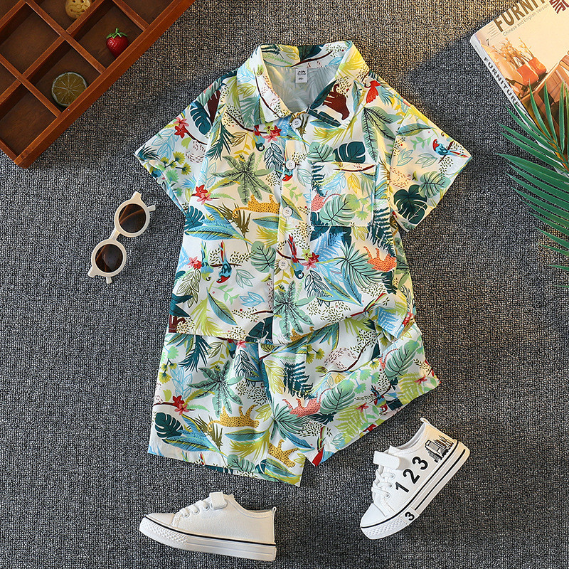 Meninos verão praia terno de manga curta 2025 novo estilo crianças viagem férias havaí ilha terno bebê flor camisa
