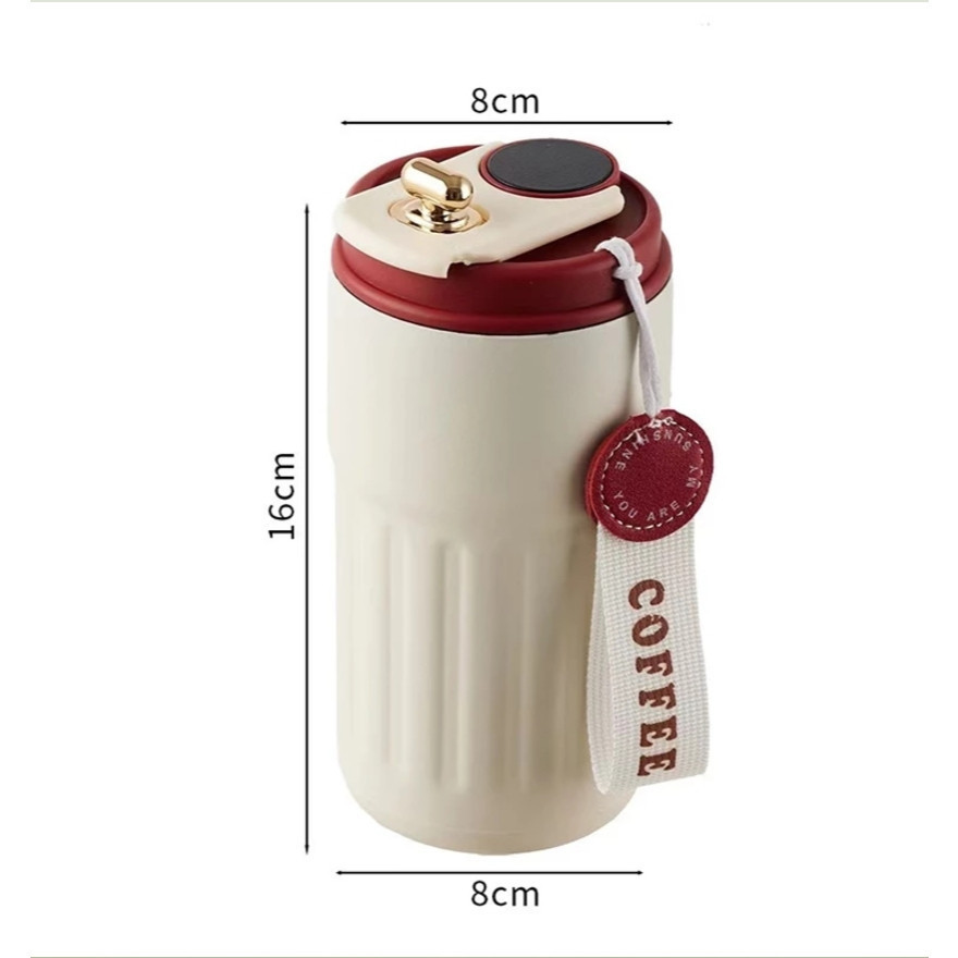 Copo Térmico Cafe Inox Portátil com tampa,420ml, Com LED Temperatura Antivazamento