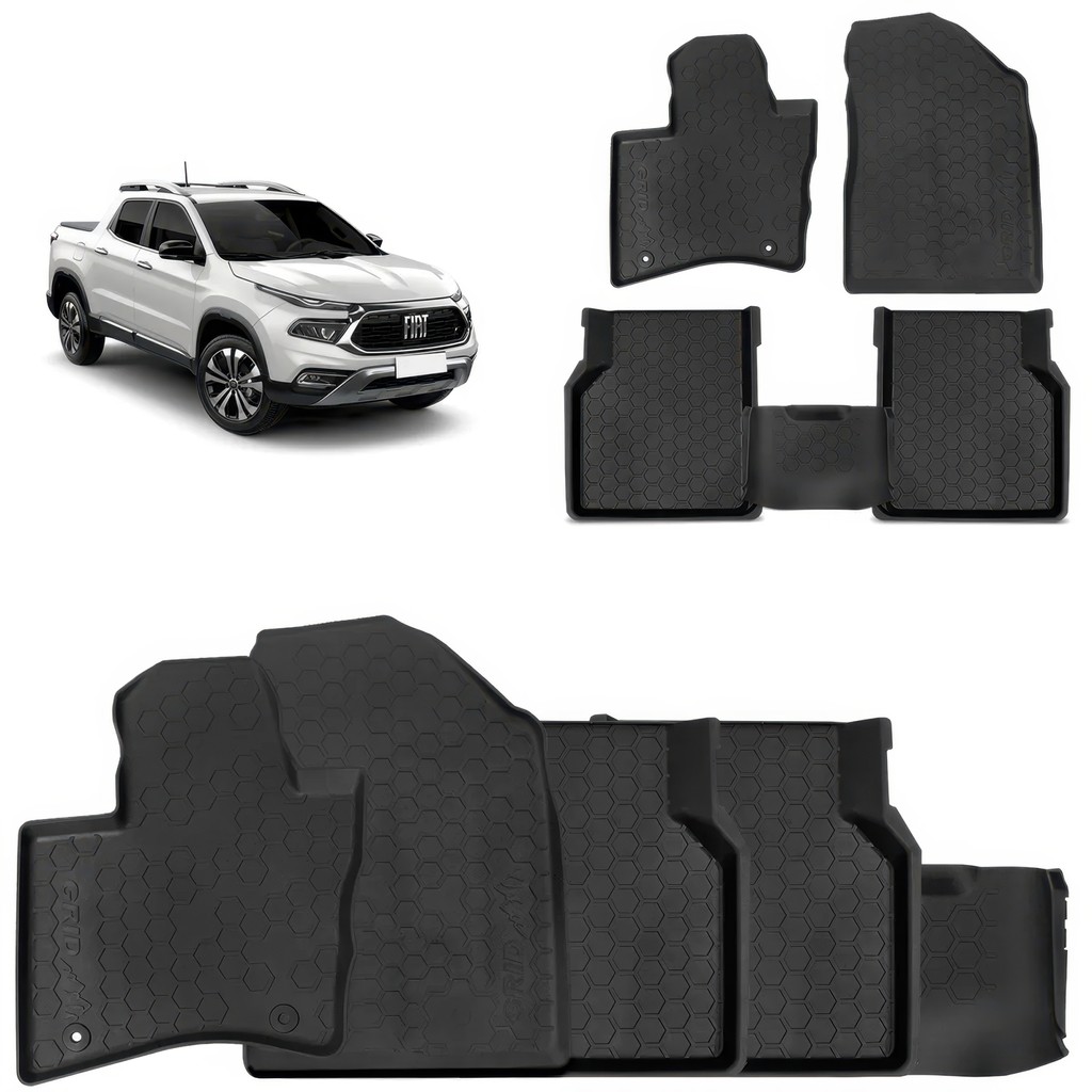 Tapete Bandeja Fiat Toro 2016 a 2026 Grid Borracha TB01001 Preto