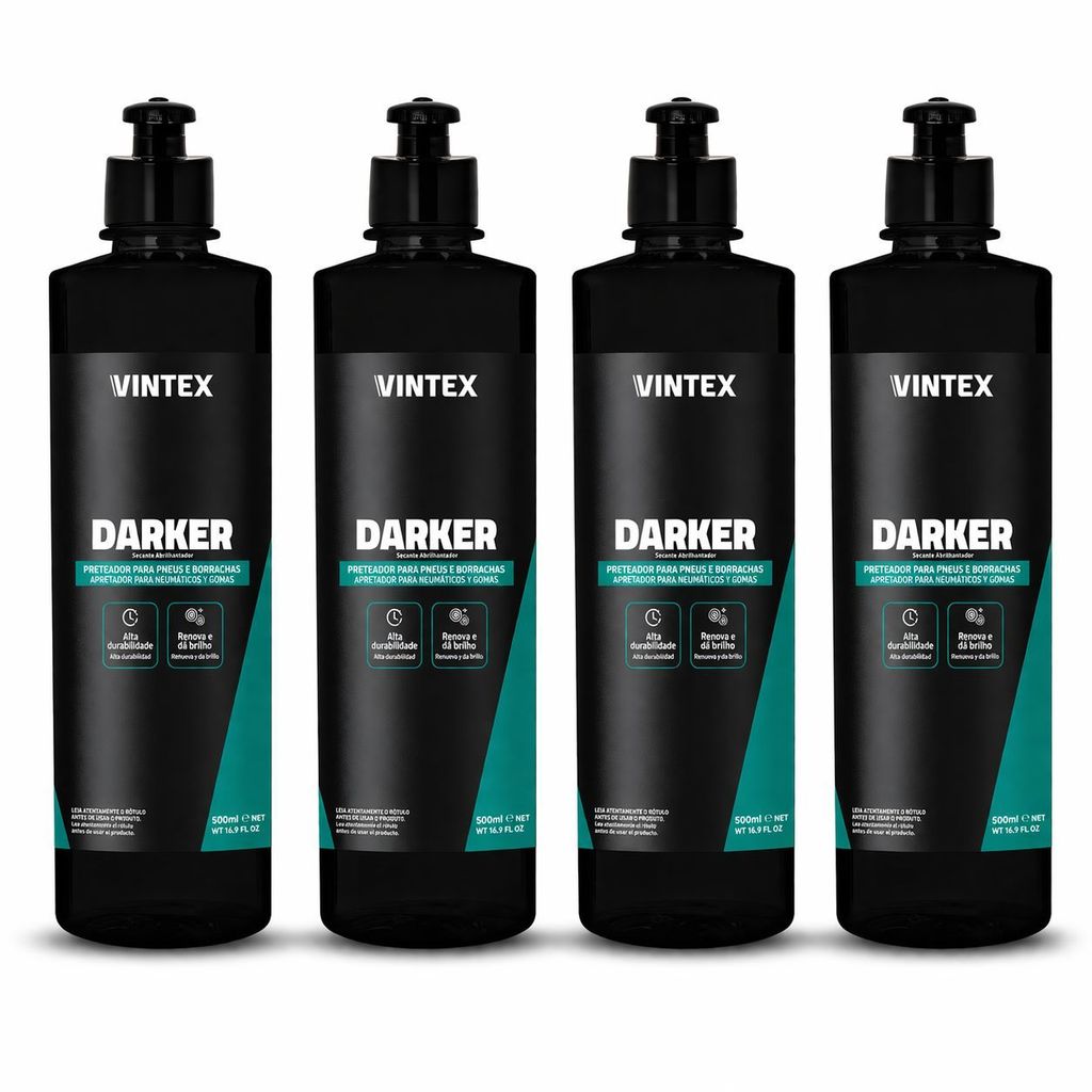 Kit 4 Revitalizador de Pneu e Borrachas Vintex Darker 500ml Pretinho Brilhante