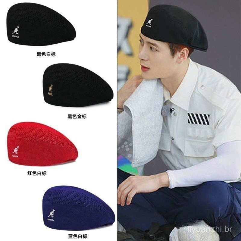 Detalhes do Kangol Chapéu Canguru Boina Britânico Feminino Estrela Retro Mesmo Verão Fino Malha Pintor Cap Moda Masculina