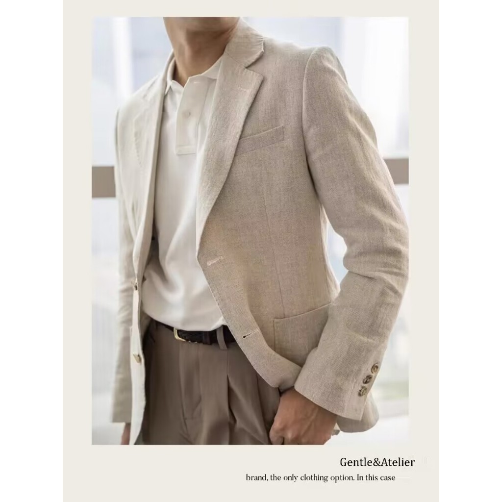 Verão linho Casual respirável pequeno terno masculino leve respirável meia milhas fino-ajuste Blazer Retro italiano na m