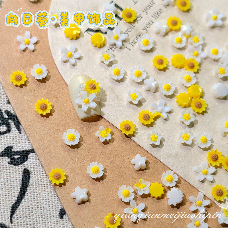 50 pçs flores pequenas frescas simulação girassol Manicure acessórios resina tridimensional pequenos acessórios Wearable