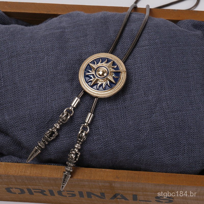 Colar de metal elegante, gravata bolo ajustável, acessório de metal com pino, acessório de corrente redonda para suéter,