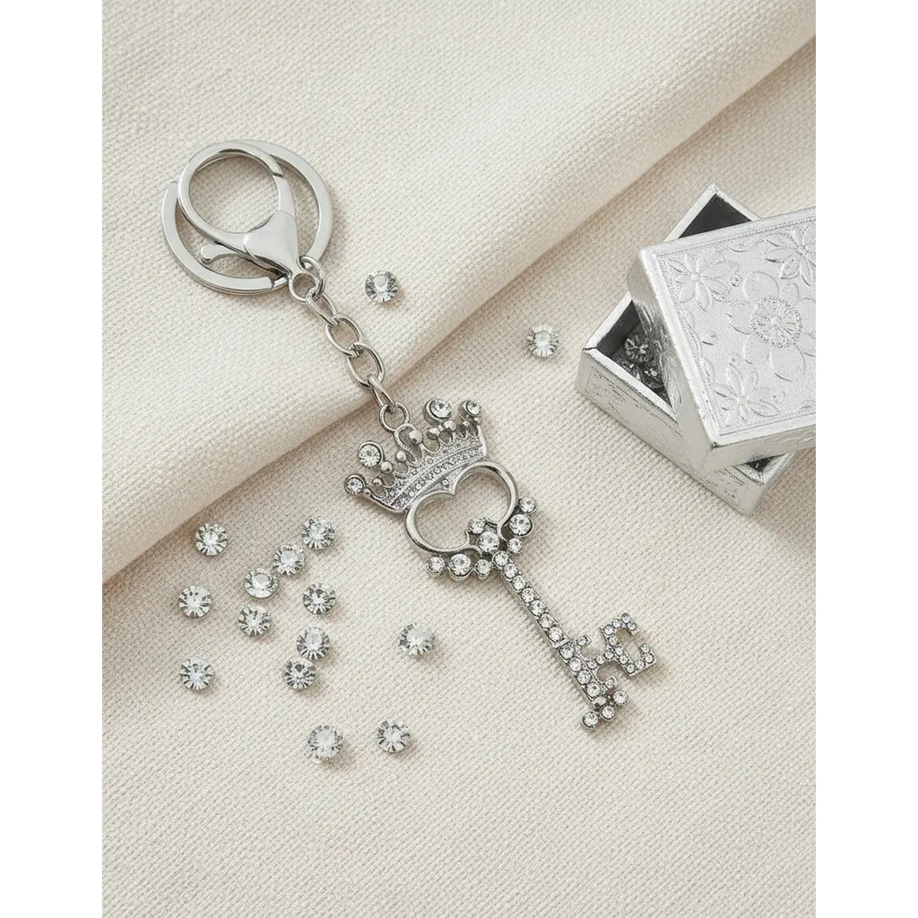 Chaveiro Chave Coroa Strass Dourado Metal Luxo Mosquetão