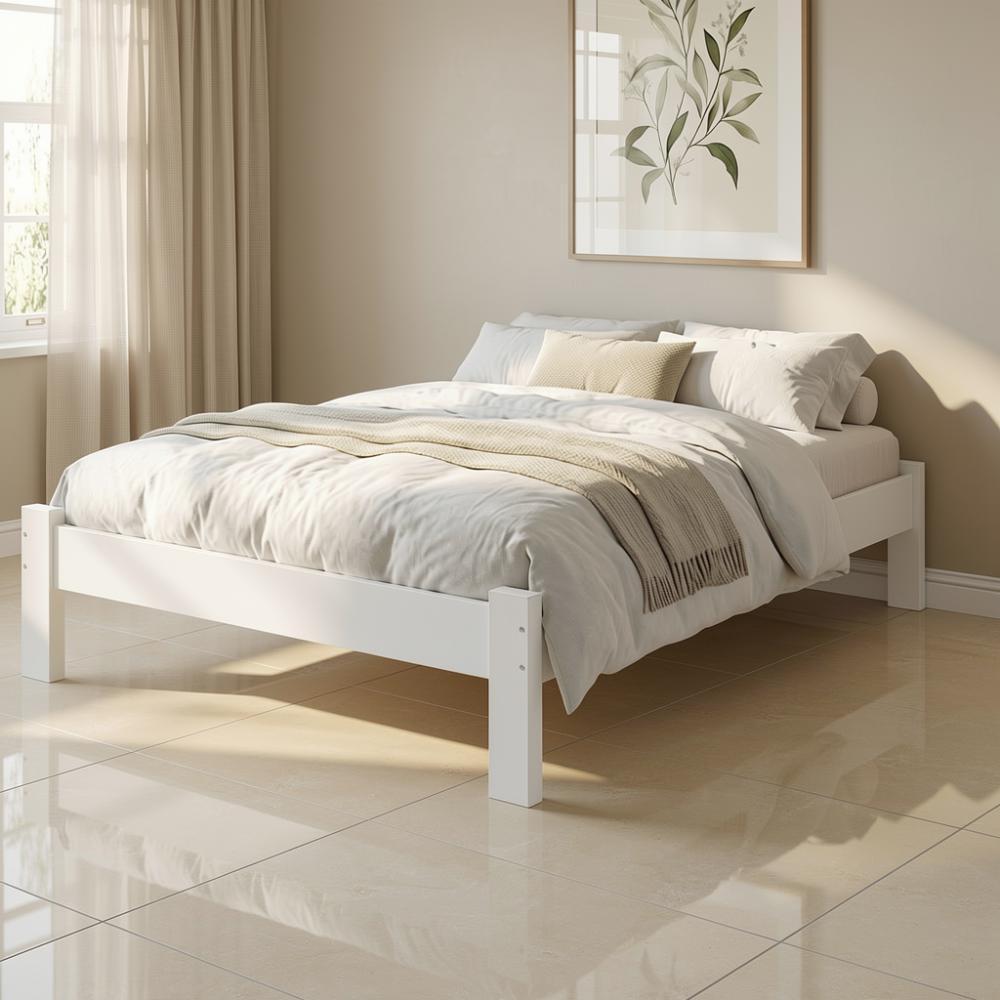 Cama de Casal Turca  com Colchão em Madeira Maciça Branco Repleta