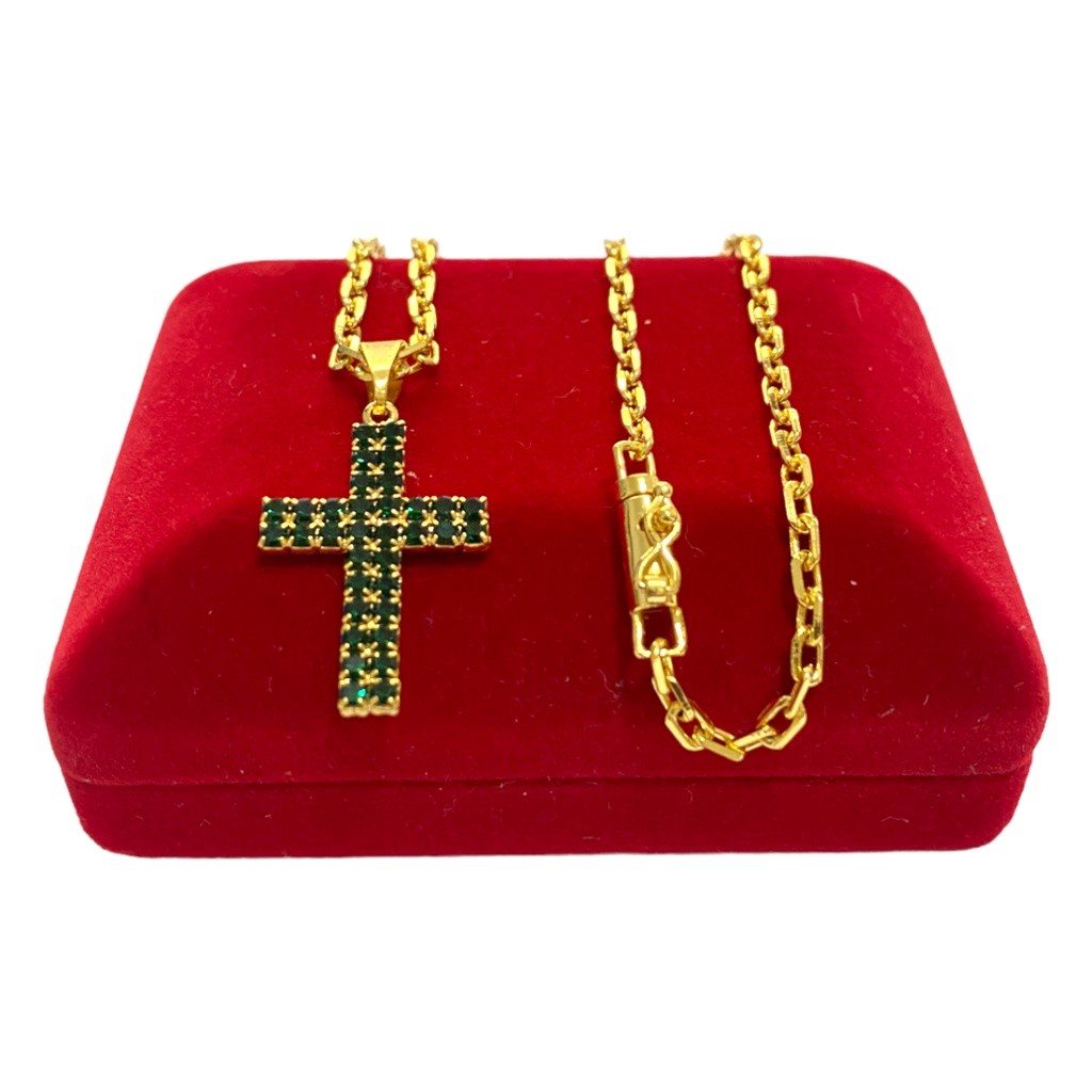 CORRENTE CADEADO 3MM - MINI CRUZ COM ZIRCÔNIA - BANHO DE OURO 18K - UNISSEX - FEIXO CANHÃO PREMIUM