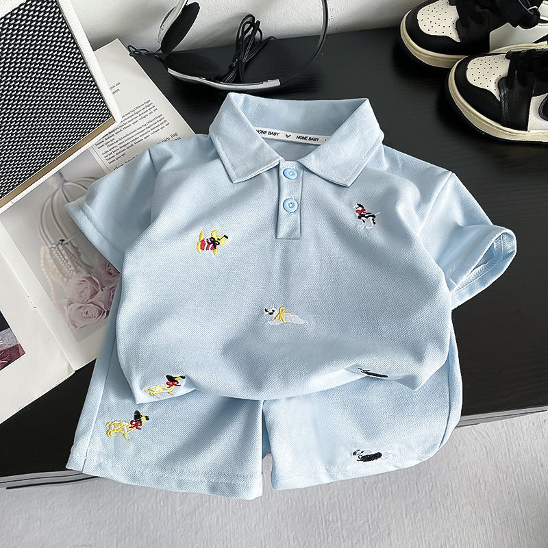 Verão Bebê Menino Roupas Infantis Causal Bordado Polo Camiseta Curta 2 Pçs/sets Crianças Moda Esporte Terno Conjunto