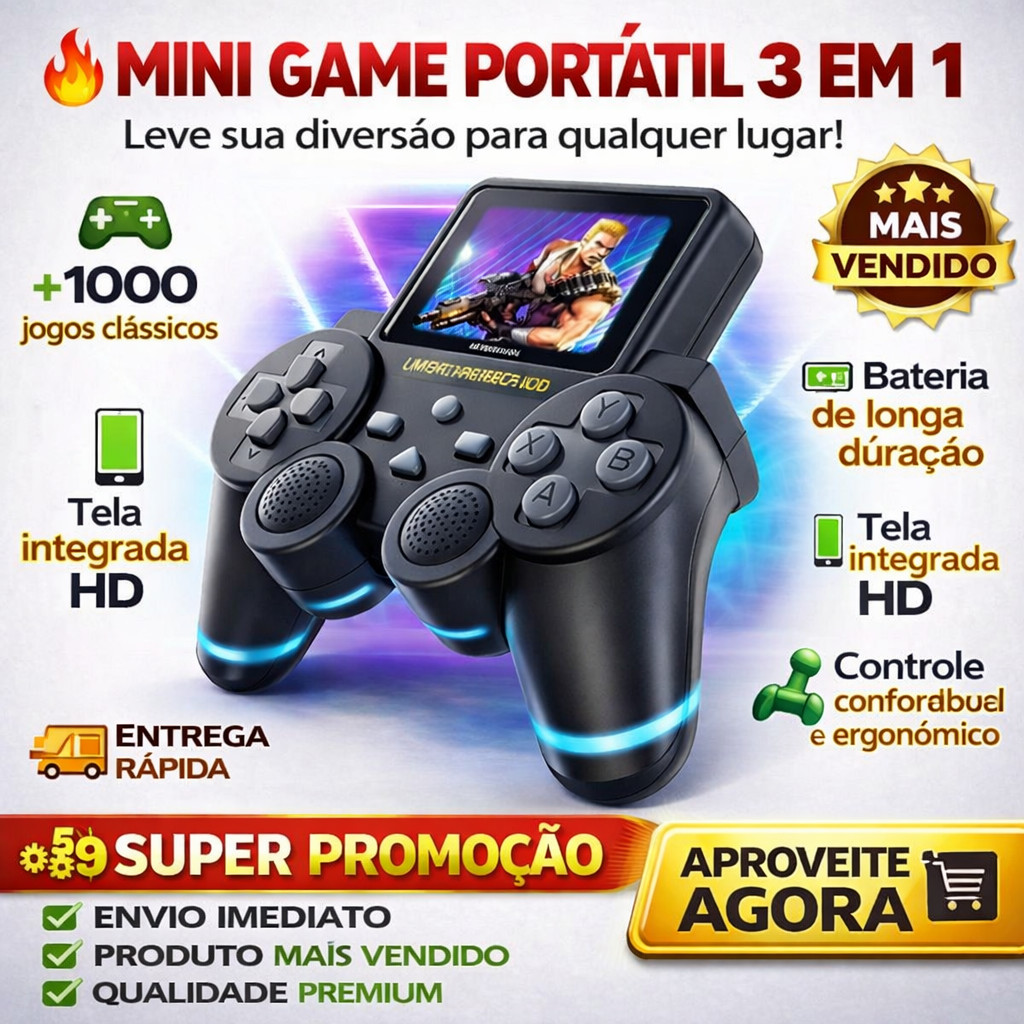 Vídeo Game 520 Em 1 Games Retro - Console Com 520 Jogos - GamePad-S10 O MELHOR