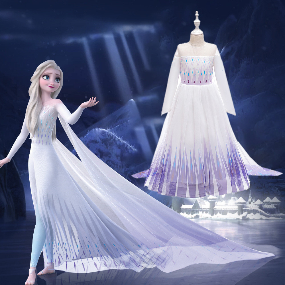 Frozen Elsa Princesa Vestido Primavera Verão Estilo Ocidental Meninas Genuíno Elsa Gaze Vestido Longo Elsa Vestido