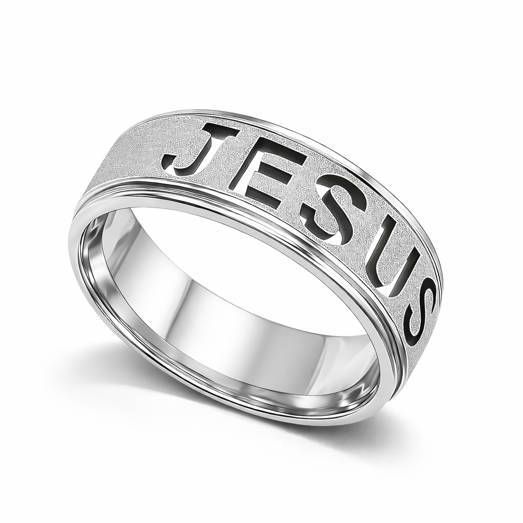 Aliança Prata Jesus 6mm Tungstenio Anatomica Luxo Religiao Vazado