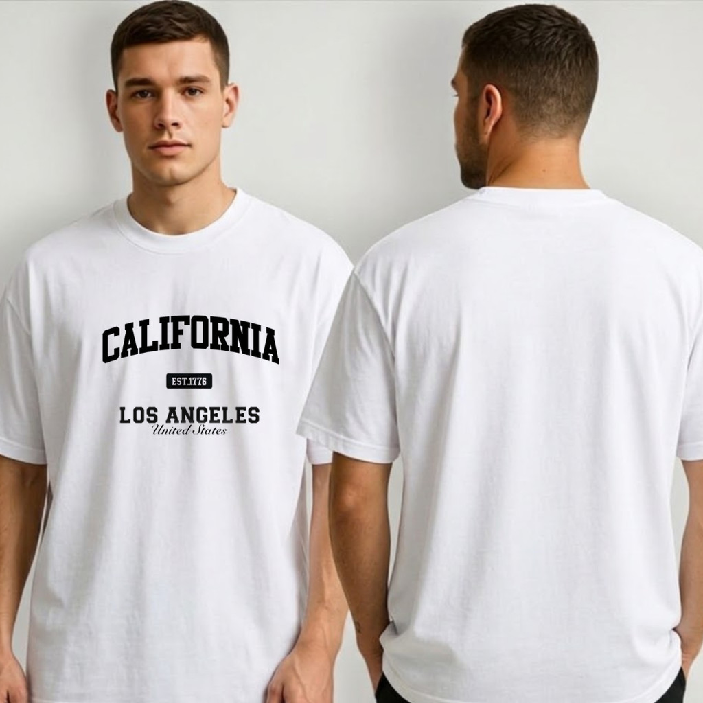 Camiseta Branca Oversized Califórnia Streetwear Estampada Casual P ao GG 100% Algodão Masculina