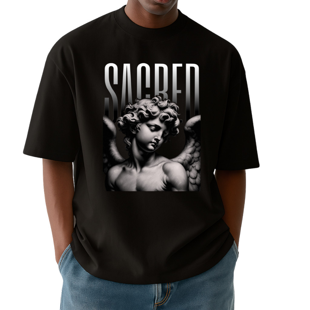 Camiseta Oversized Academia Unissex 100% Algodão – Modelo "Anjo Sacred" Conforto Estilo Para Treino
